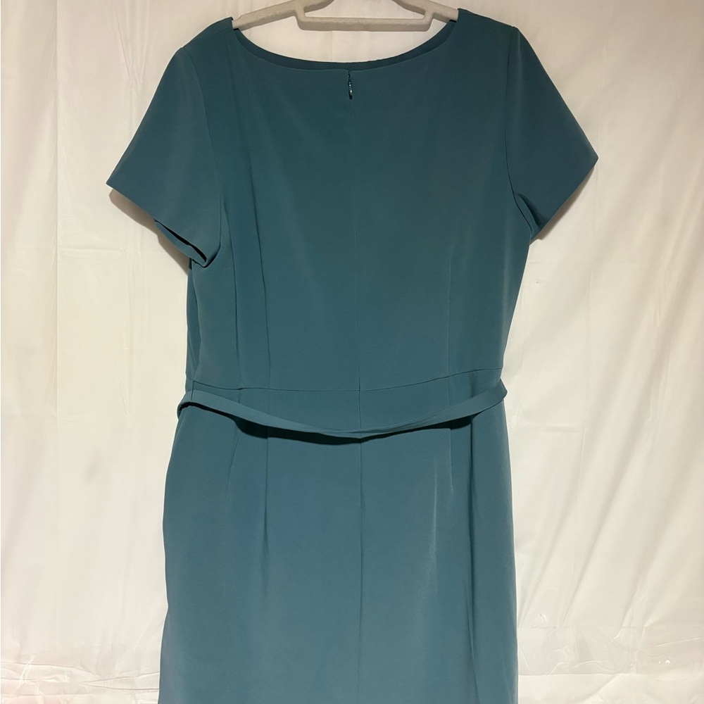 Ann Taylor Teal Short-Sleeve Midi Dress with Waist Tie - Picture 7 of 14